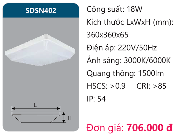 Đèn Led ốp trần chống thấm Duhal SDSN402