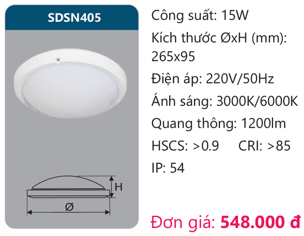 Đèn Led ốp trần chống thấm Duhal SDSN405